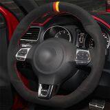 Hand Stitching Black Suede Steering Wheel Cover Strips for Volkswagen Golf 6 GTI MK6 VW Polo GTI Scirocco R Passat CCR-Line thumbnail-2