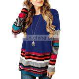 Europe and America Autumn and Winter Explosion Models Hot Long-sleeved Striped Round Neck T-shirt Sweater Large Size Women's Top thumbnail-1