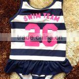 White and Black Stripes Children Swimwear,with a Customized Printing on Front, One Piece Kids Swimsuit,girls Swimwear thumbnail-1