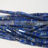21 Inch Long Strand Natural AAA Grade Pyrite Infused Lapis Lazuli Faceted Large Tube Stone Beads thumbnail-1