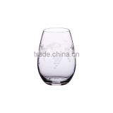 Stemless wine glass with cutting grape.