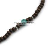 Original Natural Turquoise Wood Beads Elastic String Volcanic Rock Long Tassel Necklace thumbnail-3