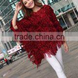 2015 New Printing Autumn Winters V-neck Tassel Bat Cape Coat Loose Big Sizes Knitted Shawl
