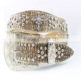 2015 New Design Western Cross Conchos White Croc-Skined Rhinestone Belt thumbnail-2