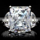 Fashion Alette's Emerald Cut White Gold CZ Engagement Ring thumbnail-5