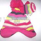 Boys Acrylic Knitted Earflap Hat and Gloves Set