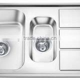 Above Counter Stainless Steel Single Bowl Kitchen Sink With Drainboard GR-800 thumbnail-2