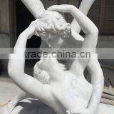White Marble Carved Cupid and Psyche Statue thumbnail-2