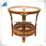 Rattan Round Modern Coffee Table W/ Glass Top thumbnail-1