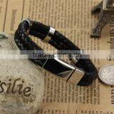316L Mens Stainless Steel Jewelry Leather Bracelet Wholesale thumbnail-2