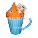 Ceramic Cupcake Mug With Lid, Elephant thumbnail-1