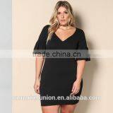 2017 Hot Sale Deep V-neck Elbow Sleeve Black Dress for Fat Women thumbnail-1