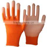 NMSAFETY 13 Gauge Knitted Orange Polyester Liner Coated White pu on Palm Gloves for Light Industry thumbnail-1