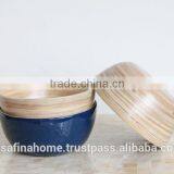 Round Colored Lacquer Bamboo Salad Bowl thumbnail-1