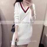 Best Sale Knitted Women Long Sweater Design V Neck Cashmere Sweater Women thumbnail-1
