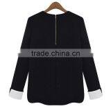 Autumn Fashion Simple Style Contrast Color Straight Fit Knitted Casual Wear Back Zipper Ladies Blouse Designs 2015 thumbnail-3