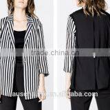 Summer Ladies Designer Black and White Stripes Coat Customized thumbnail-5