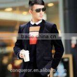 Dark Blue Wool 'M Line' 3-Button Suit With Flat Front Pants (SHT1067) thumbnail-1