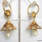 Polki Pearl Gold Plated Dangler EARRINGS thumbnail-1