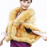 CX-B-M-41C Mink Fur Knitted Ladies Shawl With Fox Fur Trim thumbnail-3