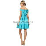 One-line Shoulder Plain Blue Short Bridesmaid Dress With Zipper thumbnail-2