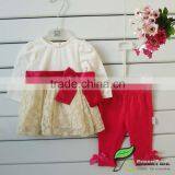 girls Cream Fashion Sweet dress with Red ribbonbow +Red Leggings Clothing sets baby outfits kids Suits baby sets