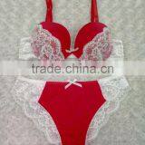 High Fashion Style Red Match White Lace Sexy Ladies Bra Panty Set thumbnail-1