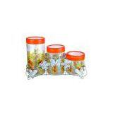 Three Orange Glass Jars Set With thumbnail-1
