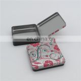 Small flat square shape hinged lip metal tin box for candy storage