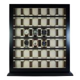 30 CT Large Capacity Black Lacquer Glossy Square Corner Wall Stand Wooden Watch Display Cabinet