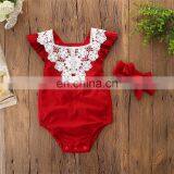 Baby Girl Red Romper Kids Lace Flower Summer Bodysuit thumbnail-3