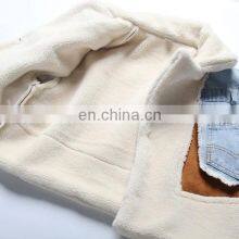 Custom LOGO High Quality Denim Windbreaker Jacket Lined With Fleece Coats Wool Jackets With Patches For Women's Coat thumbnail-5