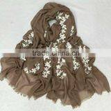 Wholesale Fringe Tassel Flower Embroidery Design Cotton Fashion Ladies Winter Shawl thumbnail-5