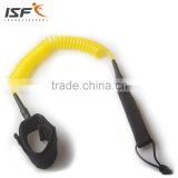 ISF New Coil Paddle board Strap Strong PU Surf Leash Cheap Velcro Leg Rope Yellow