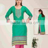 Embroidery Flower Design All Over With hi Neck Border Vogue Designer Kurtis thumbnail-1