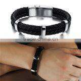 316L Mens Stainless Steel Jewelry Leather Bracelet Wholesale thumbnail-4