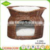 Natural Wicker Woven Crafts Indoor Dog Cat House Basket With Softy Cushion thumbnail-2