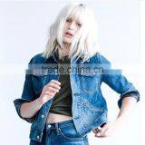 2017 New Casual Fitted Deep Blue Jeans Jacket Washed Embroidery Jacket for Girls thumbnail-1