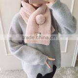 High Quality 2017 Early Spring Girl Muffler Solid Color Fake Rabbit Fur With Post Stamp Woven Lable Teenager School Scarf thumbnail-1