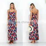 Boho Floral Print Long Maxi Dress Summer Beach Strap Backless Dress apparel