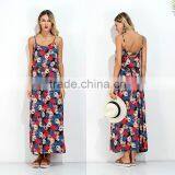 Boho Floral Print Long Maxi Dress Summer Beach Strap Backless Dress Apparel thumbnail-1