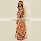 Bat Sleeve Printed Ethnic Clothing Women Kaftan Open Back Design Maxi Dress thumbnail-4