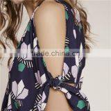 Classy Cold Shoulder Floral Printecd Short Rompers With Adjustable Sleeves thumbnail-5