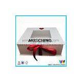 White Rigid Cardboard Paper Packaging Box with Red Ribbon and Clear Window on Top