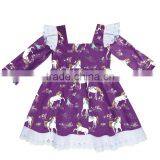 Yiwu Supplier Boutique Girls Fancy Cartoon Unicorn Printed Dress Smocked Baby Soft Cotton Frock Girl Clothing thumbnail-3