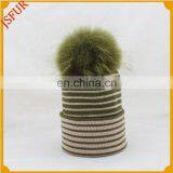 Hot Sale Ribbed Wool Knitted Beanie Bobble Winter Hat thumbnail-1