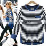 Plus Size With Jeans T-shirt Black and White Spring Blouse for Women thumbnail-1