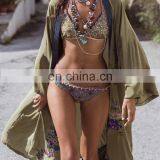 Армейско-зеленое вышитое пляжное платье-кафтан, парео, сексуальный купальник-кавер-ап из шифона, туника для купальников, купальник, купальный костюм, накидка-кавер-ап, халат