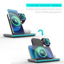 2023 Latest Model Fast 3 in 1 Wireless Charger Stand Dock Foldable Magnetic Quick 23W Support OEM thumbnail-3