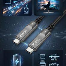 كابل بصري نشط USB-C بطول 10 أمتار، يدعم فيديو بدقة 8K ونقل بيانات بسرعة 10 جيجابت/ثانية، مزود بتقنية الشحن السريع PD70W thumbnail-4